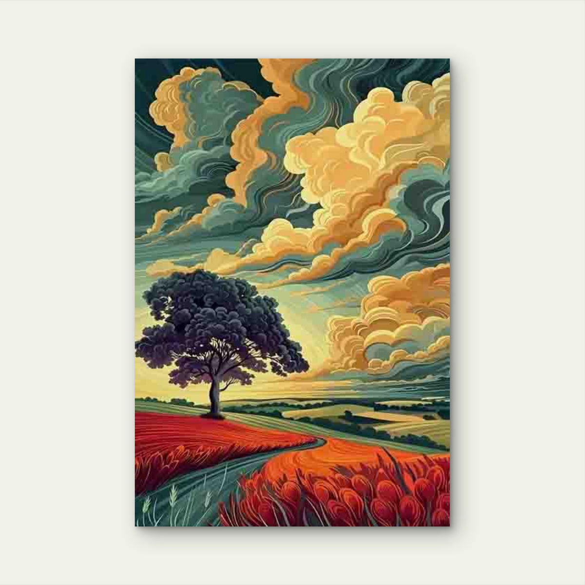 Swirling Clouds Tree Scenery 60x90cm Metal Print Ready to Hang
