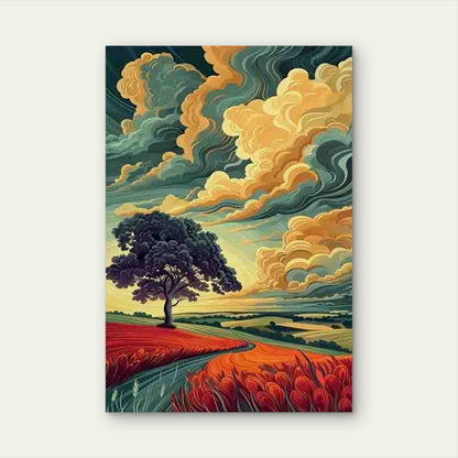 Swirling Clouds Tree Scenery Metal Print Ready to Hang