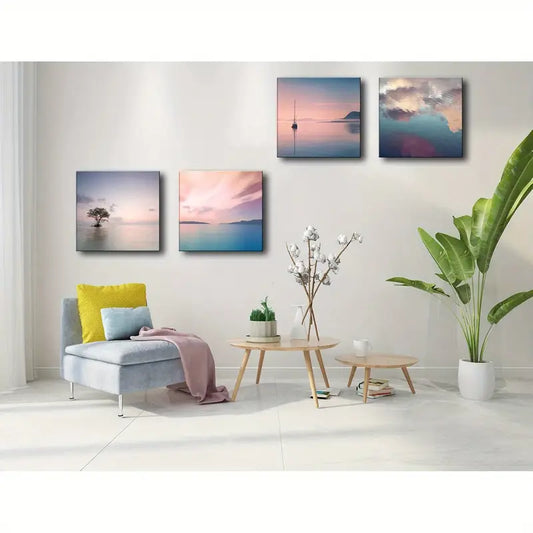 4pcs Romantic Sunset Beach Wall Art Canvas Framed