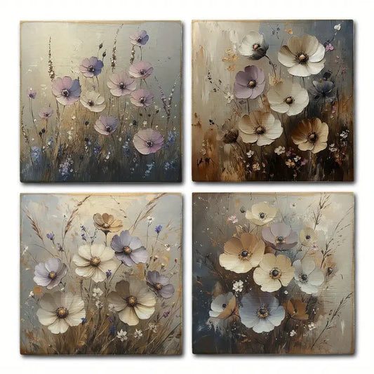 4pcs Vibrant Wildflowers & Butterflies Wall Art Canvas Framed