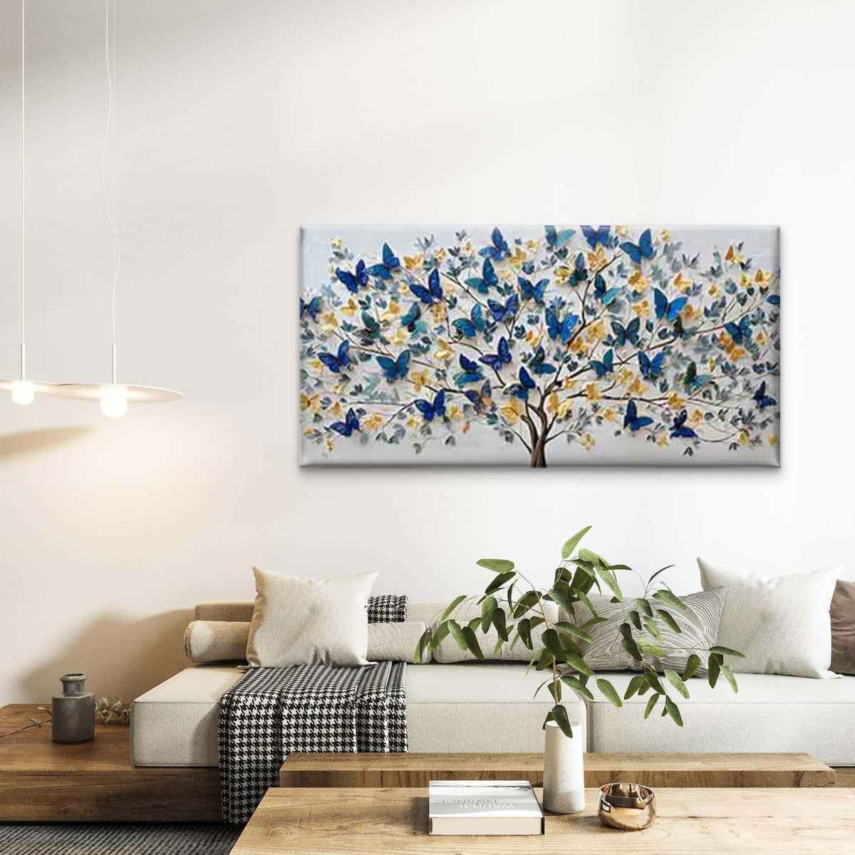 Blue & Golden Tree Wall Art Canvas Office Home Room Framed 120x60cm