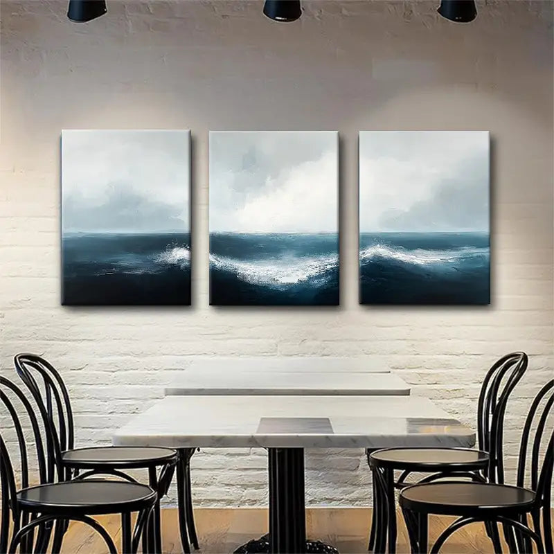 3pcs Gentle Flowing Waves and Soft Sky Hues Metal Print Ready to Hang Art