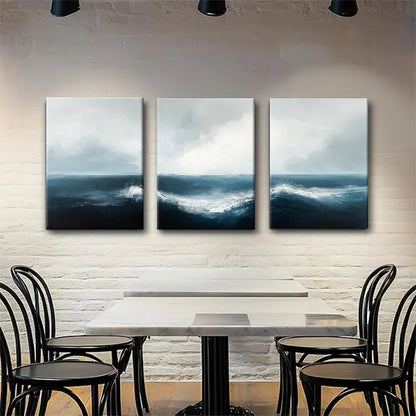 3pcs Gentle Flowing Waves and Soft Sky Hues Metal Print Ready to Hang Art