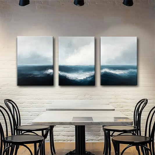 3pcs Gentle Flowing Waves and Soft Sky Hues Metal Print Ready to Hang Art
