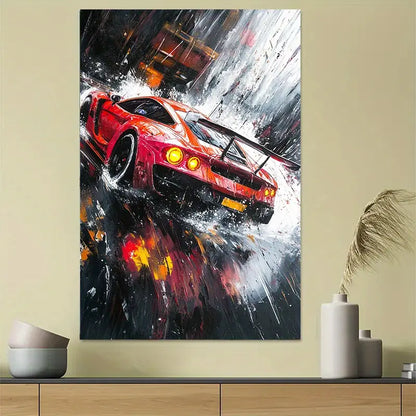 Red Sports Car Racing Scene Art Poster 40x60cm Metal Print Ready to Hang