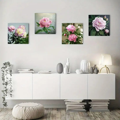 4pcsPink Flower Room Decor Wall Art Canvas Framed