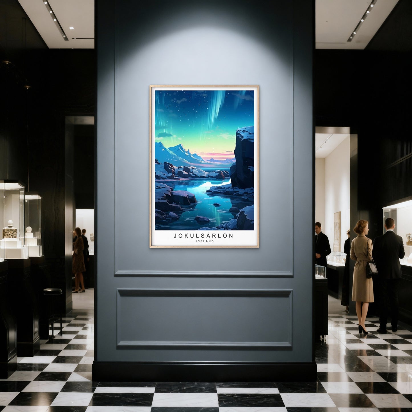 Iceland Jökulsárlón Glacier & Aurora Travel Poster Print Wall Art