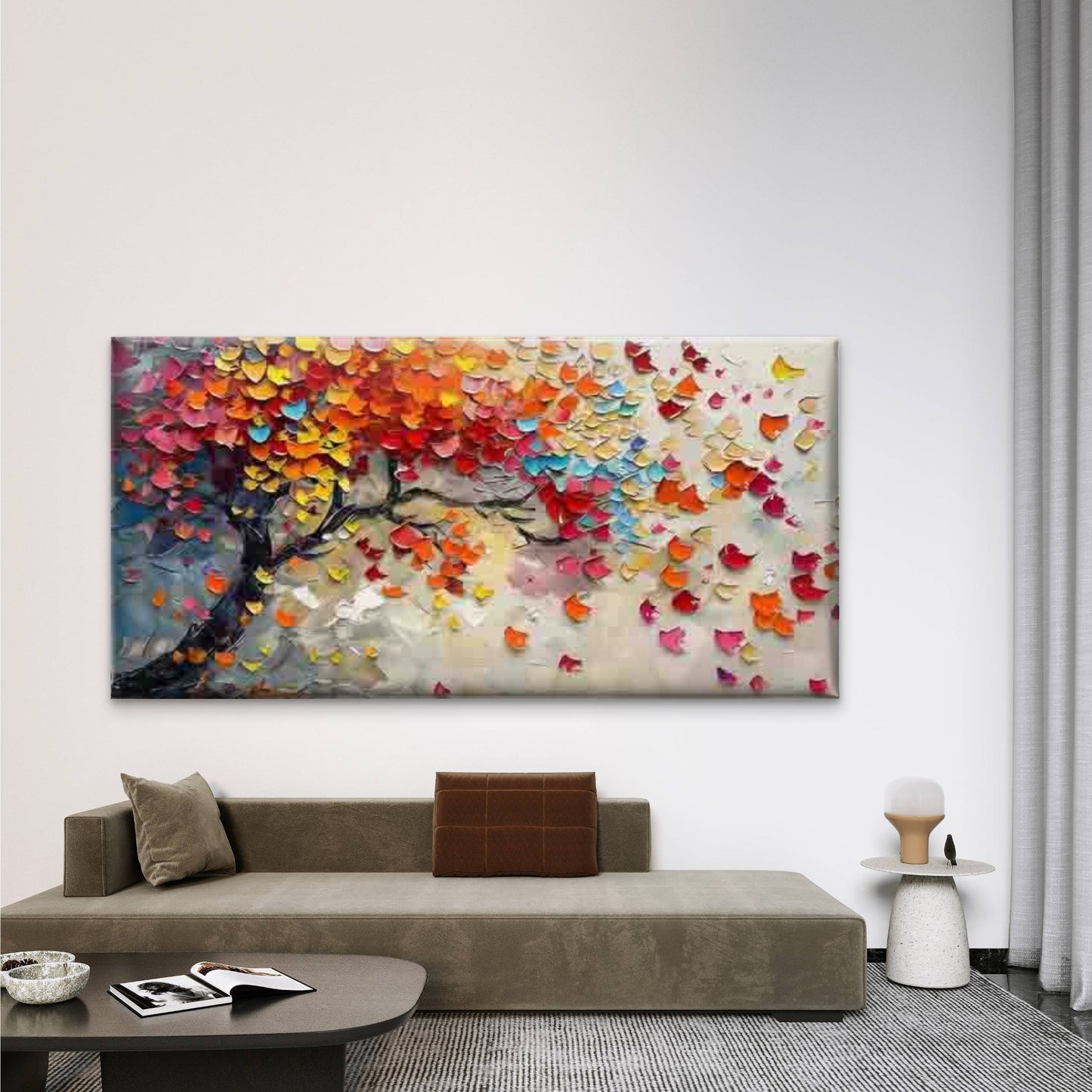 Abstract Falling Leaves Tree Wall Art Canvas Office Home Room Framed 120x60cm