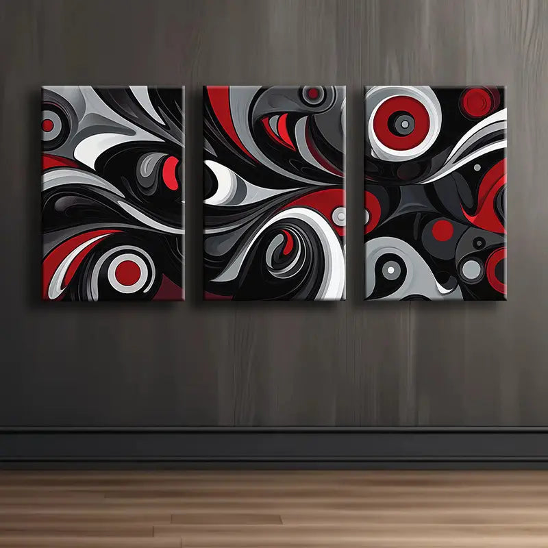 3pcs Black, Gray, Red & White Large Square Panels Metal Print Ready to Hang Art