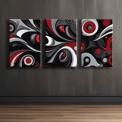 3pcs Black, Gray, Red & White Large Square Panels Metal Print Ready to Hang Art