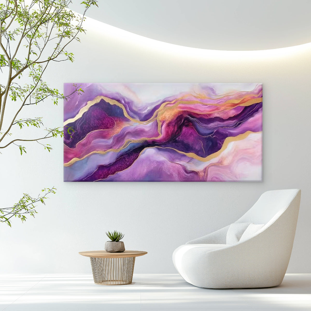 Purple, Blue & Yellow Fluid Wall Art Canvas Office Home Room Framed 120x60cm