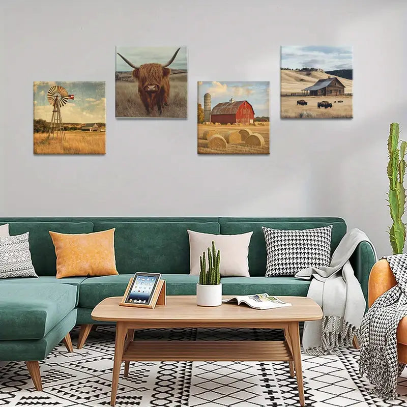 4pcs Bison Decorative Paint   Wall Art Canvas Framed
