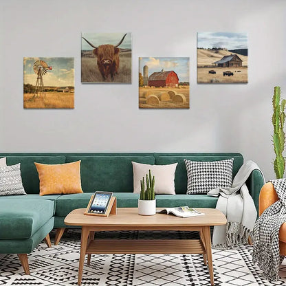 4pcs Bison Decorative Paint   Wall Art Canvas Framed
