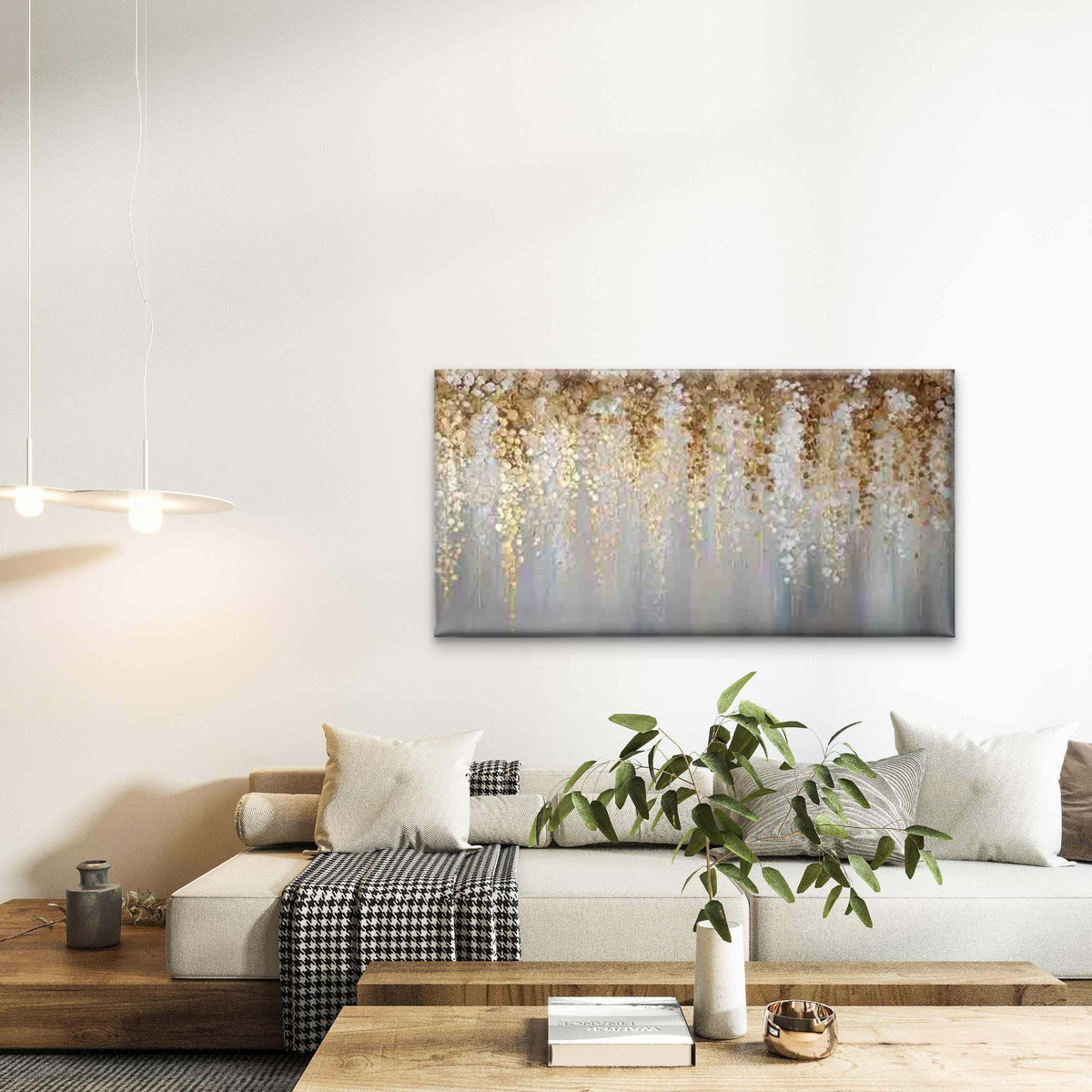 Golden Rainfall Abstract Art Wall Art Canvas Office Home Room Framed 120x60cm