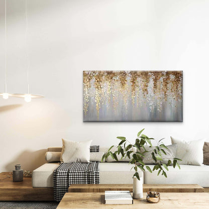 Golden Rainfall Abstract Art Wall Art Canvas Office Home Room Framed 120x60cm