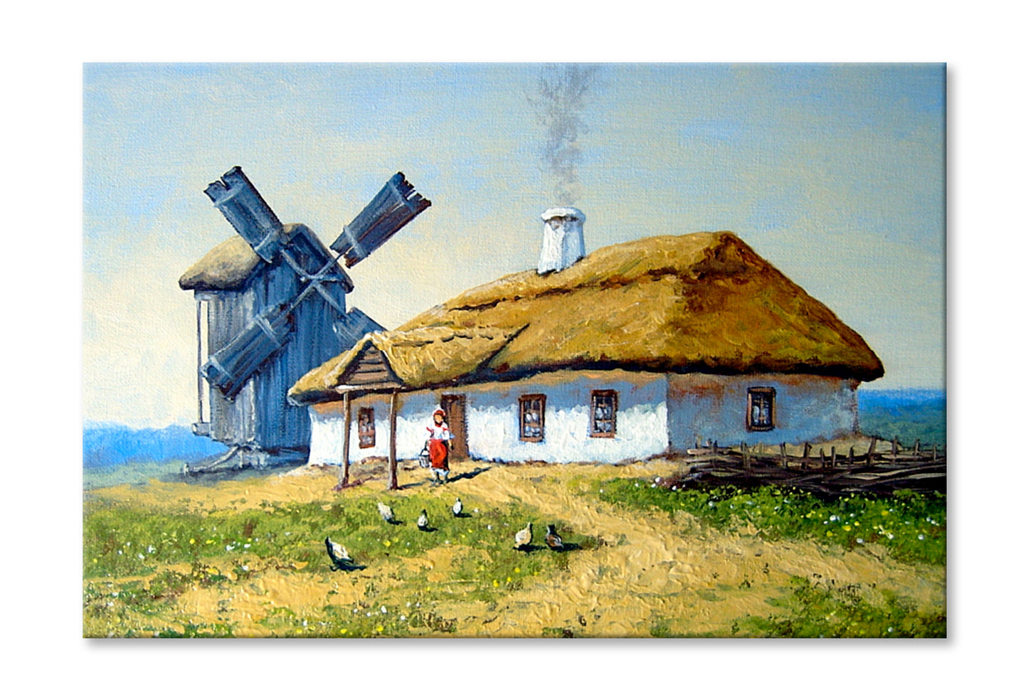 Ukrainian House, Windmill Oil Painting Wall Art Limited Edition High Quality Print Stretched Canvas None