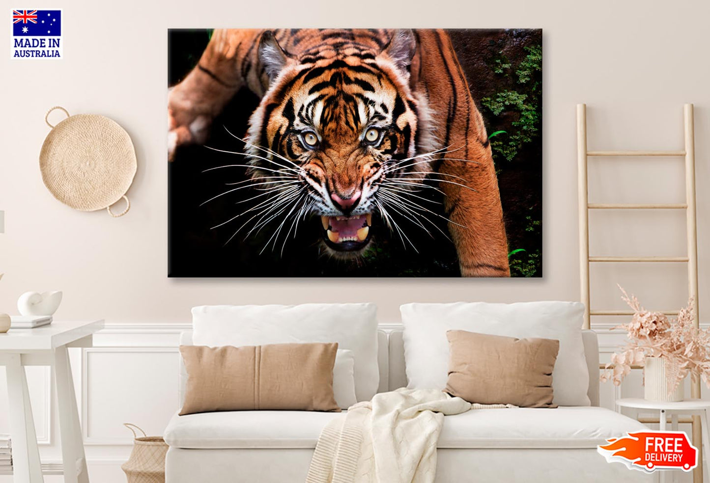 Wild Tiger Face Closeup  Wall Art Decor 100% Australian Made