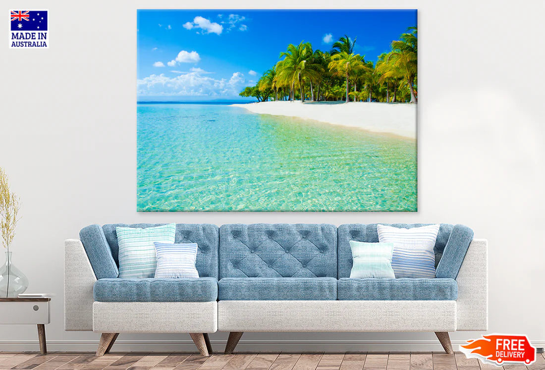 Palm Trees & Sea Aerial View 90x60cm Print 100% Australian Made