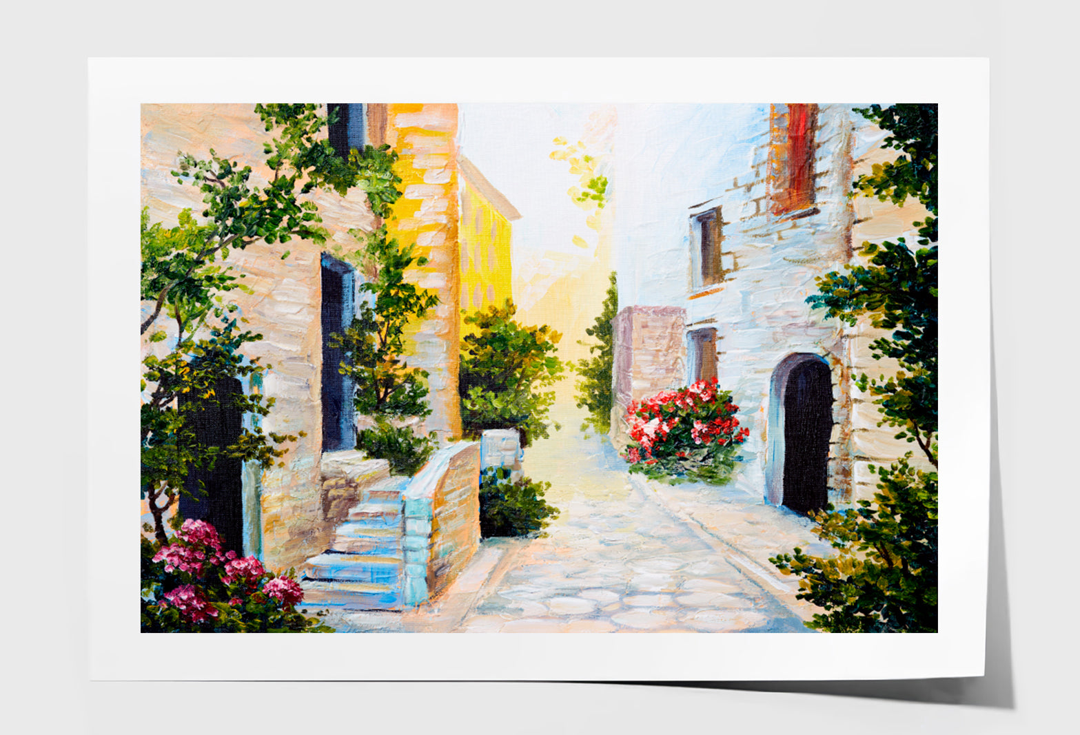 Italian Street, Colorful Watercolor Limited Edition High Quality Print Unframed Roll Canvas None