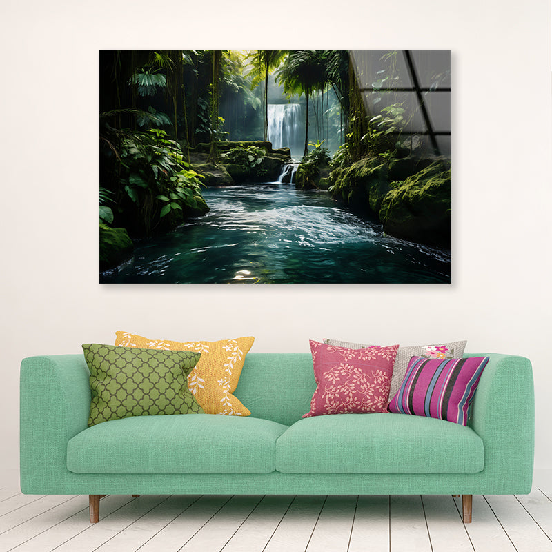 Waterfall in the Forest View Acrylic Glass Print Tempered Glass Wall Art 100% Made in Australia Ready to Hang