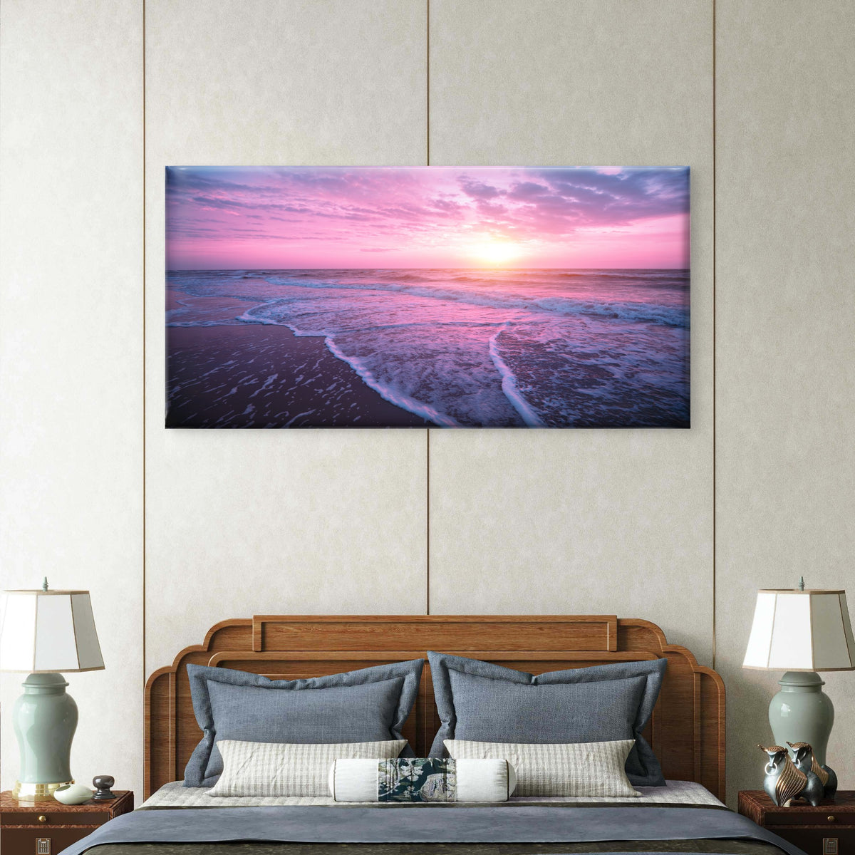 Malibu Beach Purple Sunset USA Wall Art Canvas Office Home Room Framed 120x60cm
