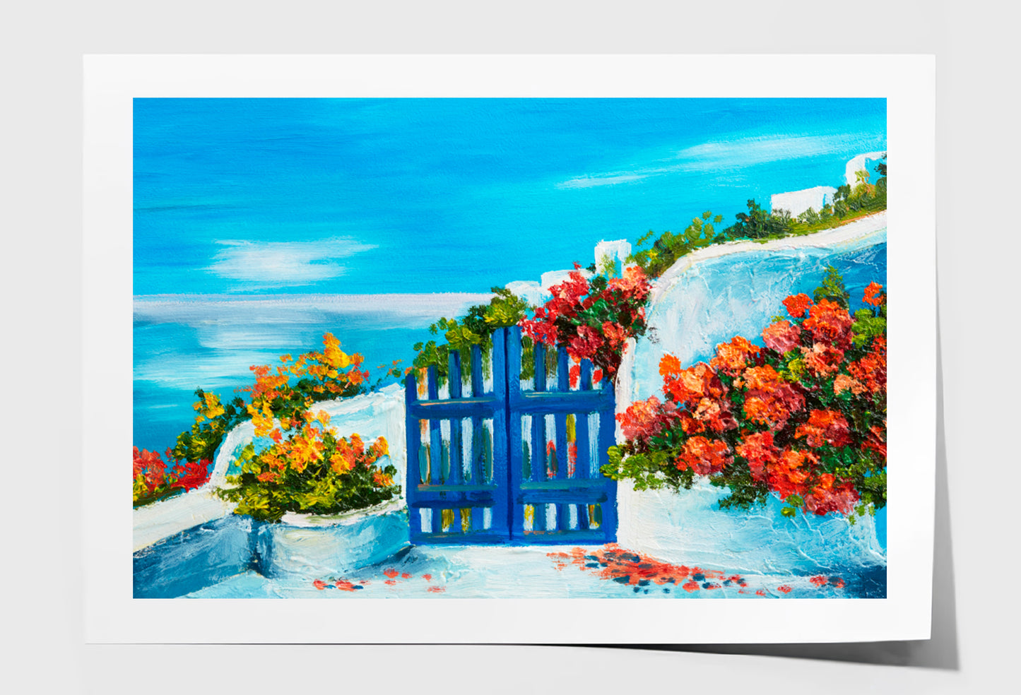 House Near The Sea, Colorful Flowers Oil Painting Wall Art Limited Edition High Quality Print Unframed Roll Canvas None