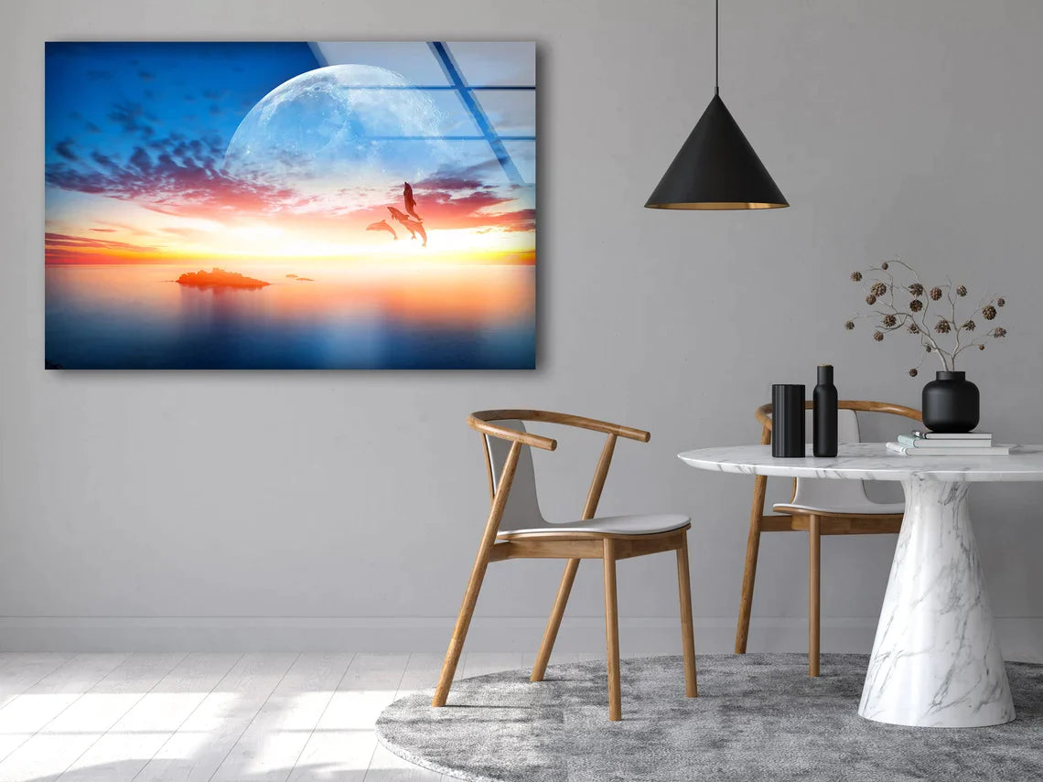 Moon over Sunset Ocean UV Direct Aluminum Print Australian Made Quality