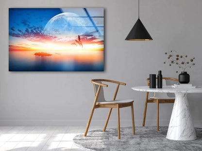 Moon over Sunset Ocean UV Direct Aluminum Print Australian Made Quality