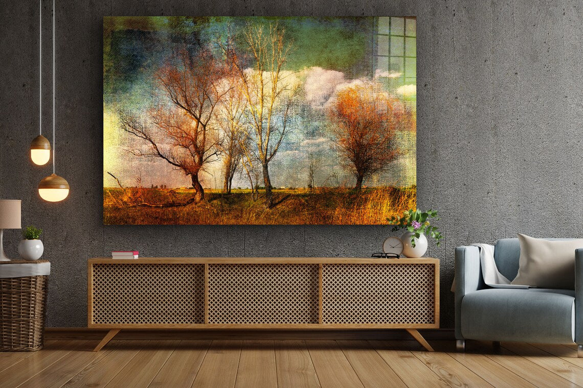 Leafless Trees Field UV Direct Aluminum Print Australian Made Quality