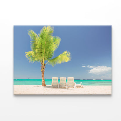 Coconut Tree and Chairs in Beach Acrylic Glass Print Tempered Glass Wall Art 100% Made in Australia Ready to Hang