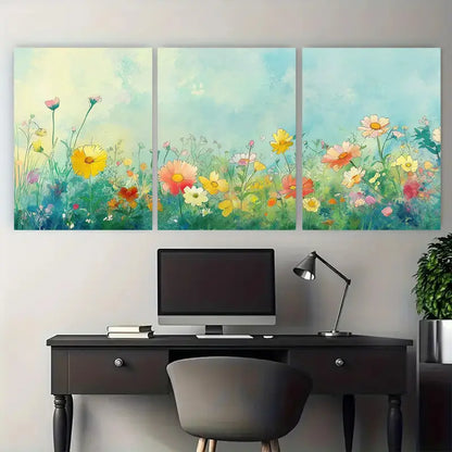 3pcs Vibrant Wildflower Meadow Paint Metal Print Ready to Hang Art