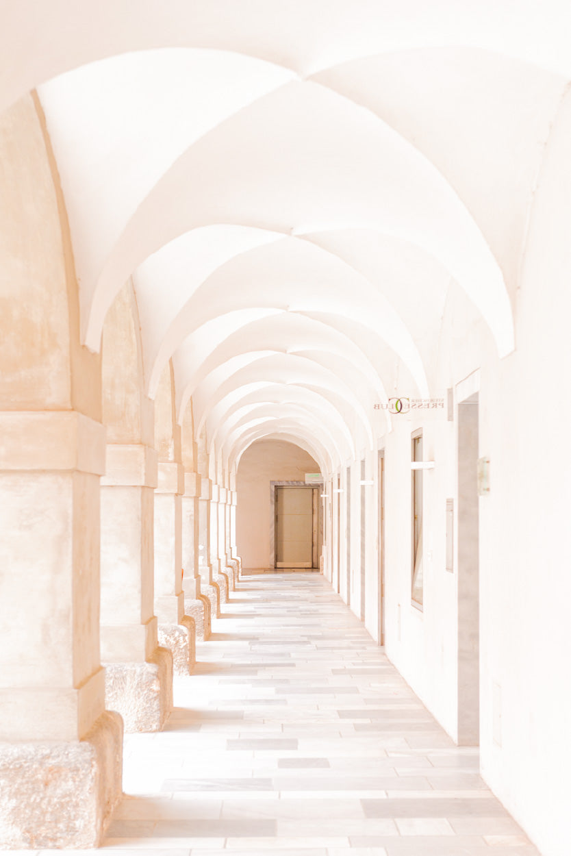 Courtyard of the Seminary Photograph Glass Framed Wall Art, Ready to Hang Quality Print