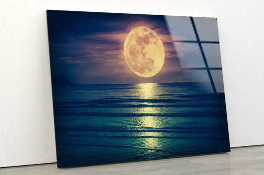 Moon Over Sea Scenery UV Direct Aluminum Print Australian Made Quality