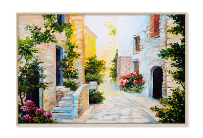 Italian Street, Colorful Watercolor Limited Edition High Quality Print Canvas Box Framed Natural