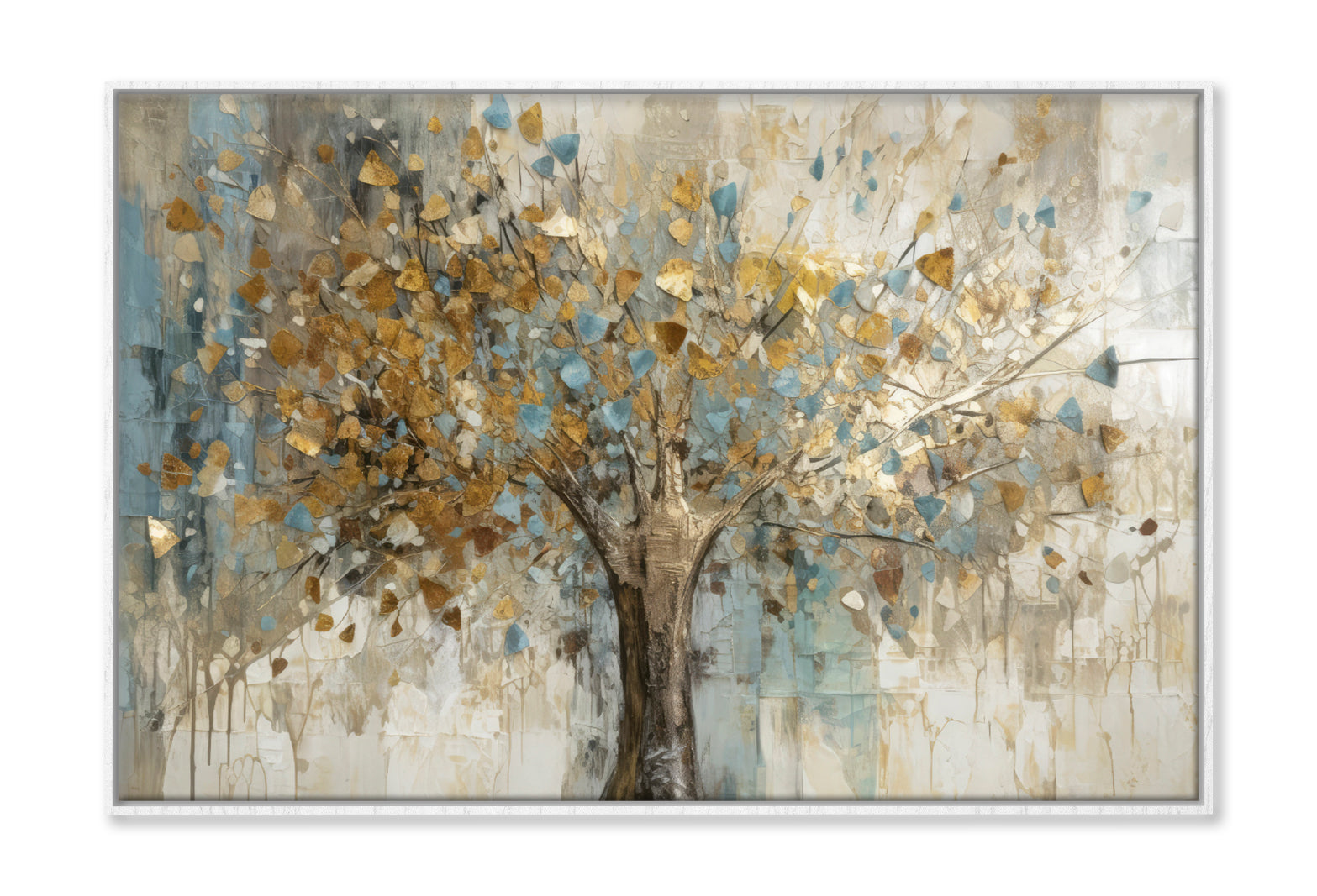 Gold Leaves Abstract Tree Oil Painting Wall Art Limited Edition High Quality Print Canvas Box Framed White