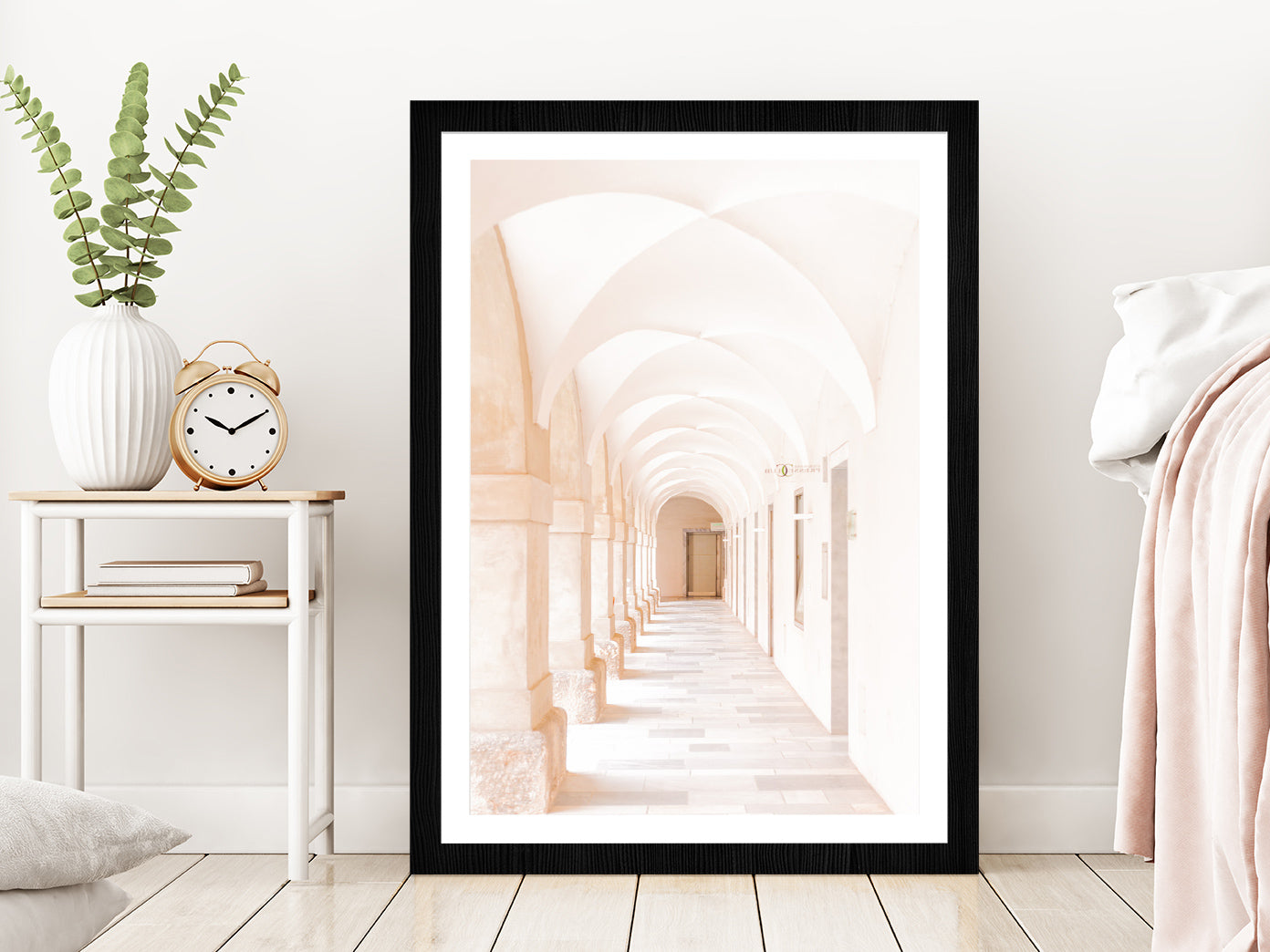 Courtyard of the Seminary Photograph Glass Framed Wall Art, Ready to Hang Quality Print With White Border Black