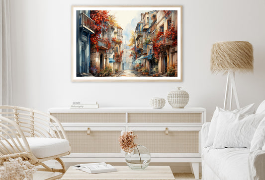 Watercolor Painting of a City Streets in autumn Home Decor Premium Quality Poster Print Choose Your Sizes