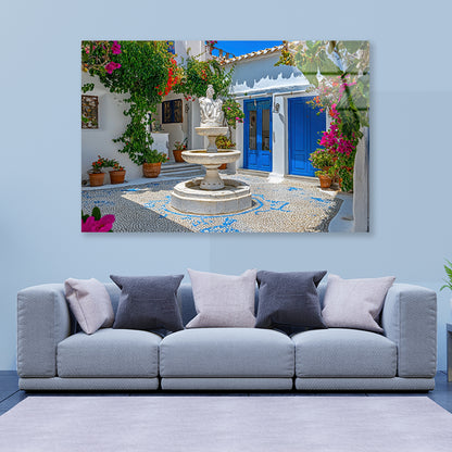 Fountain in a Courtyard, Flowers, Houseplant Acrylic Glass Print Tempered Glass Wall Art 100% Made in Australia Ready to Hang