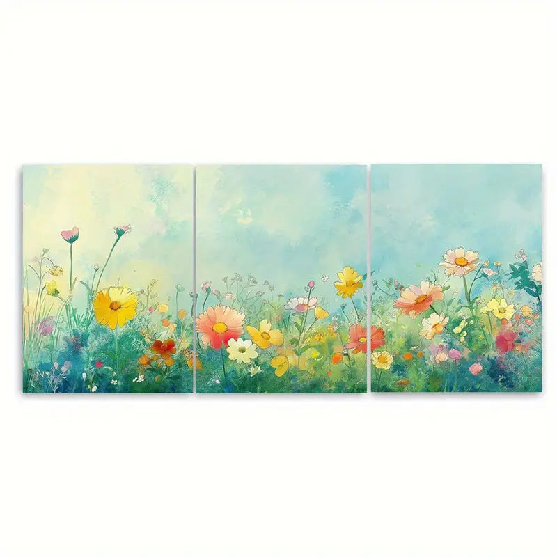 3pcs Vibrant Wildflower Meadow Paint Metal Print Ready to Hang Art