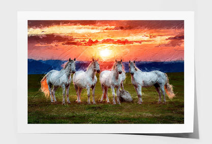 The Four Horses Sunrise Watercolor Painting Wall Art Limited Edition High Quality Print