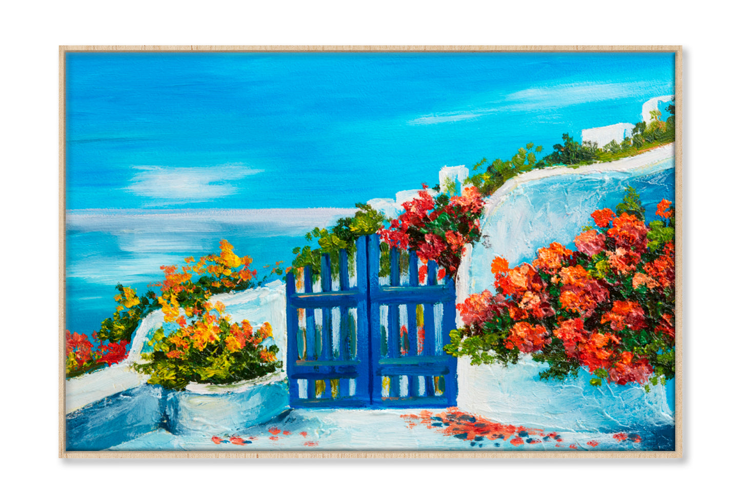 House Near The Sea, Colorful Flowers Oil Painting Wall Art Limited Edition High Quality Print Canvas Box Framed Natural