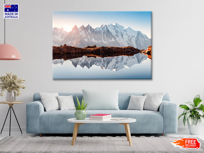 A Snow-Covered Mountain Surrounded By a Glacial Lake Print 100% Australian Made