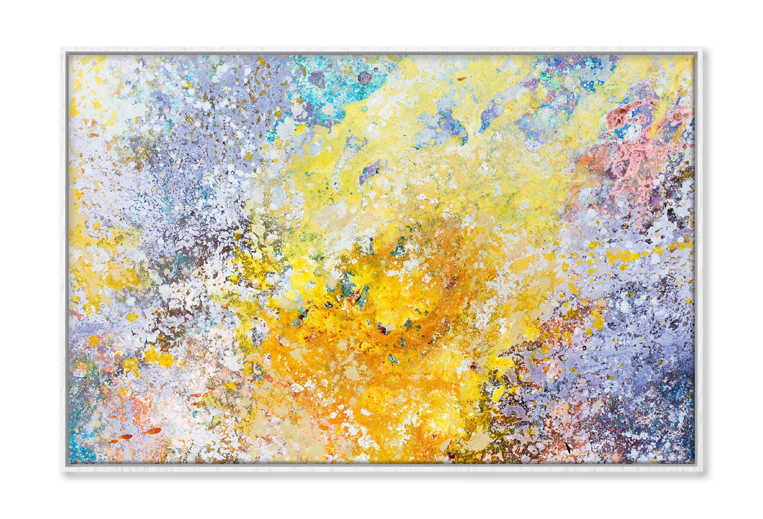 Yellow Brown Blue Abstract Splash Painting Wall Art Limited Edition High Quality Print Canvas Box Framed White