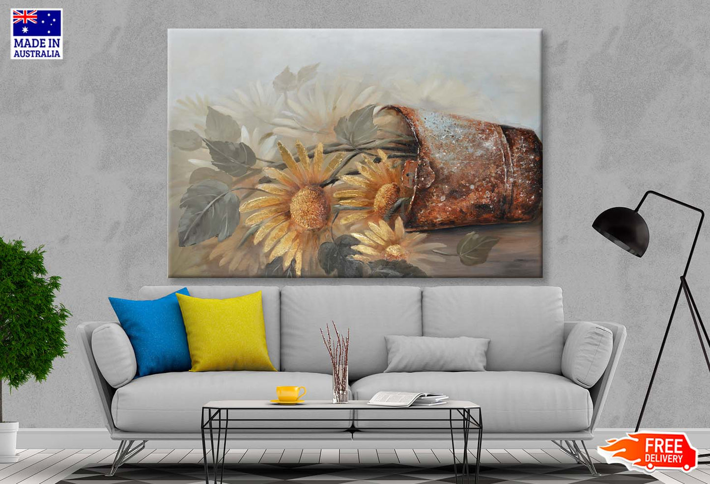 Sunflowers, Flowers, Old Tin Cans Wall Art Limited Edition High Quality Print