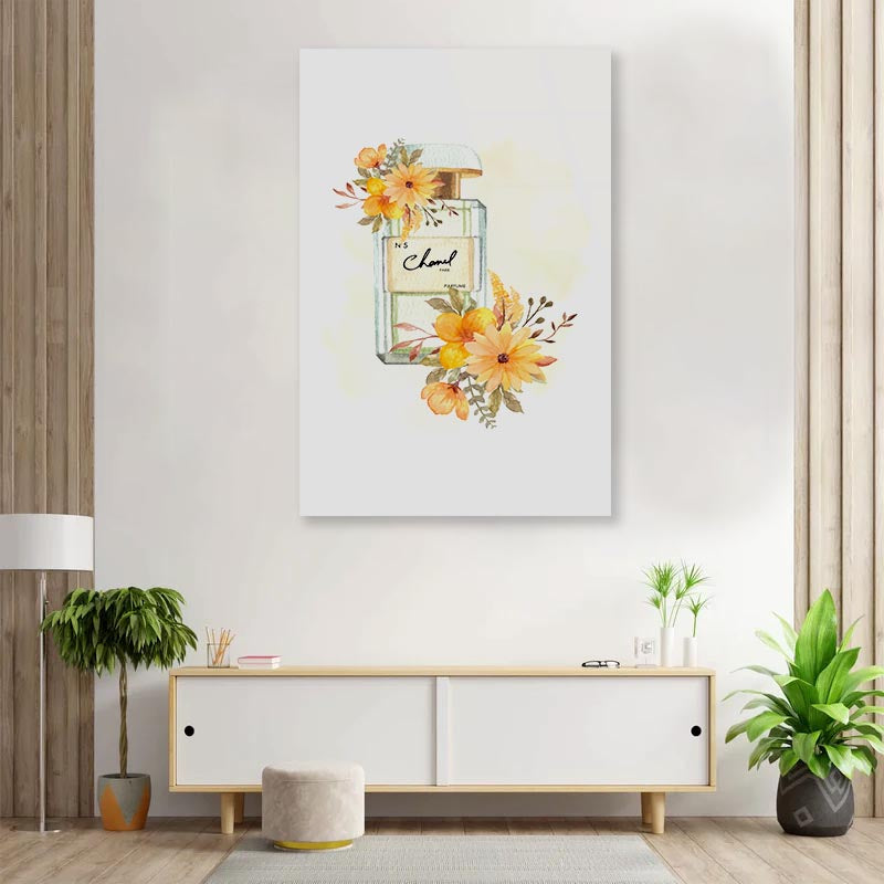 Perfume With Yellow Flowers 3D Design Acrylic Glass Print Tempered Glass Wall Art 100% Made in Australia Ready to Hang