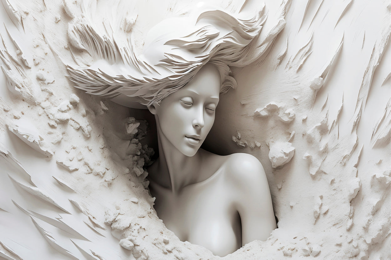 Neutral Colored Mural Statue Girl in Waves Wall Art Decor 100% Australian Made