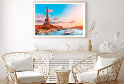 Boat Traveling Down a River Next to The Eiffel Tower Home Decor Premium Quality Poster Print Choose Your Sizes