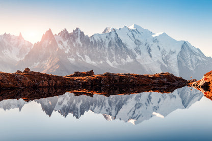 A Snow-Covered Mountain Surrounded By a Glacial Lake Print 100% Australian Made