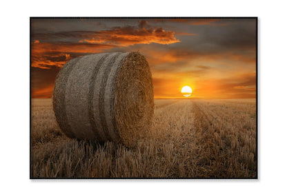 Straw Bales in A Field at Sunset Home Decor Premium Quality Poster Print Choose Your Sizes