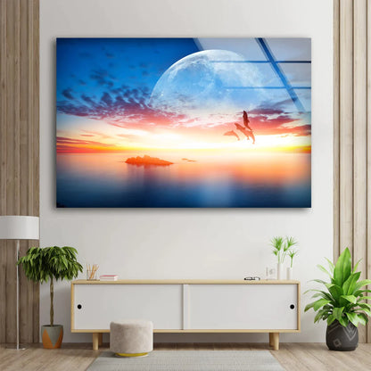 Moon over Sunset Ocean UV Direct Aluminum Print Australian Made Quality